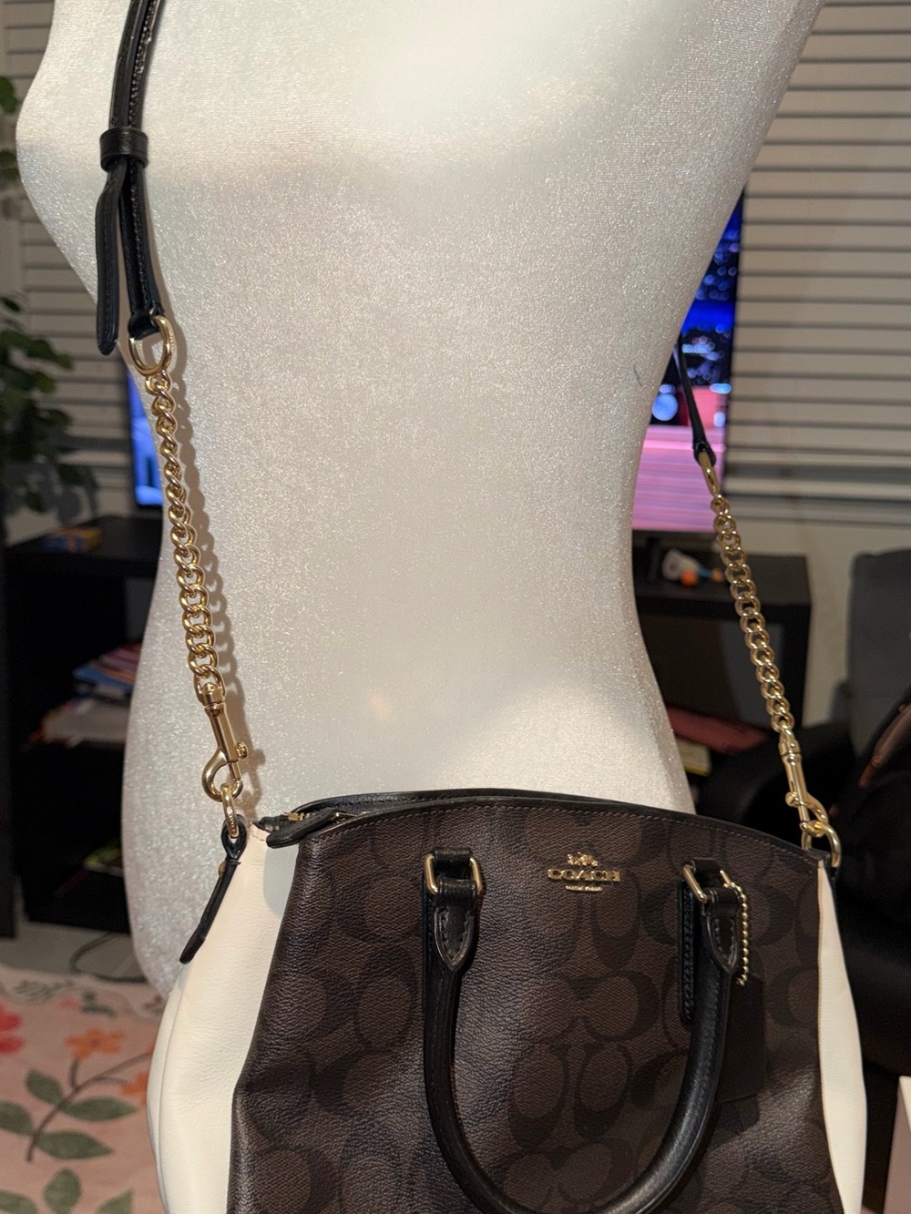 Coach Brown & White Mini Satchel Signature Crossbody Tote